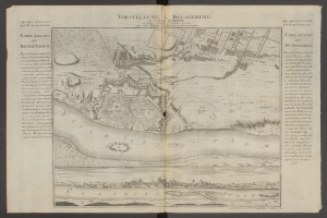 Ein altes Buch mit einer detaillierten Karte von Berlin, das Straßen, Gebäude und andere städtische Merkmale zeigt, sowie begleitenden Text mit zusätzlichen Informationen.