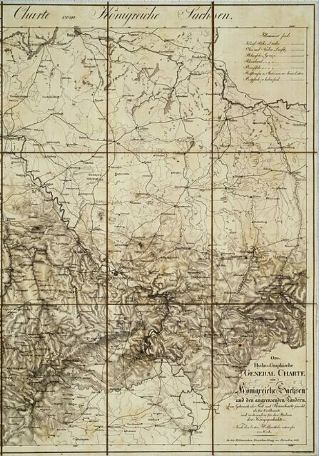 Eine Karte des britischen Empire aus dem 19. Jahrhundert, die sich auf das Königreich Sachsen-Anhalt konzentriert und detaillierte Textinformationen auf altem Papier enthält.