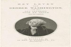 Porträt von George Washington auf Papier mit Text, der nach vorne schaut und einen ernsten Ausdruck hat.