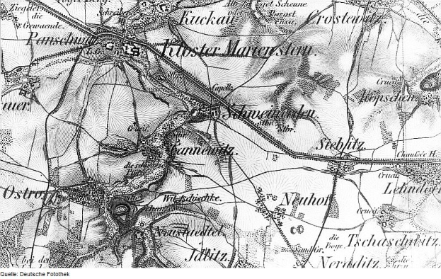 Alte Schwarz-Weiß-Karte von Stuttgart, Deutschland, mit detailliertem Text und Gebietsübersicht.