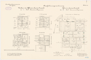 Ein detaillierter architektonischer Grundriss des ehemaligen Bundeskanzleramts in der Bundesrepublik Deutschland, der den Gebäudelayout mit Zeichnungen und Text zeigt.