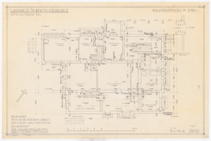 EinBlueprint eines Hauses mit der Bezeichnung "Landhaus in Berlin" auf einem Blatt Papier.