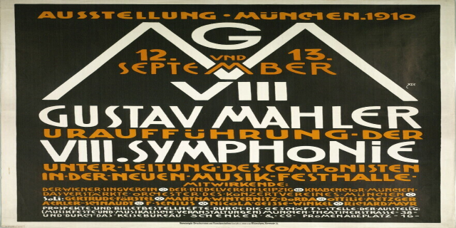 Ein Plakat für Gustav Mahlers sinfonisches Konzert in München, Deutschland, mit darauf geschriebenem Text.