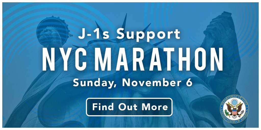 Plakat, das den New York City Marathon am 6. November mit dem Text "j-1s support" und dem Logo des Events bewirbt.