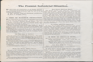 Ein offenes Buch mit dem Titel "Die gegenwärtige Industrielle Situation" auf schwarzem Hintergrund.