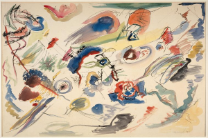 Ein lebendiges, abstraktes Gemälde namens 'Untitled' von KÜNSTLER aus dem Jahr 1958, das eine dynamische Komposition aus verschiedenen Farben und Formen zeigt und im Museum of Modern Art in New York City ausgestellt ist.