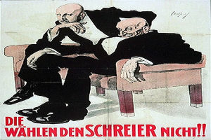 Ein deutscher Propagandaplakat für die Nazi-Partei, das zwei Männer auf einem Sofa zeigt, mit Textinformationen über die Partei.