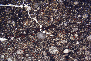 Nahaufnahme einer rissigen, schmutzigen Straße mit rauer, unebener Oberfläche.