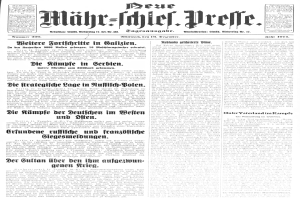 Titelseite einer deutschen Zeitung mit der Überschrift "Deutsches Reichstag, Vol 1, No 1, September 18, 1914" und einem Schwarz-Weiß-Foto eines Mannes im Anzug und Krawatte.