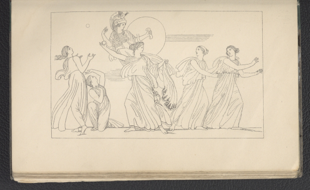 Ein Buchumschlag mit einer leuchtenden Illustration einer Gruppe tanzender Frauen in dynamischen, synchronisierten Posen mit detaillierter Kleidung und Gesichtsmerkmalen.