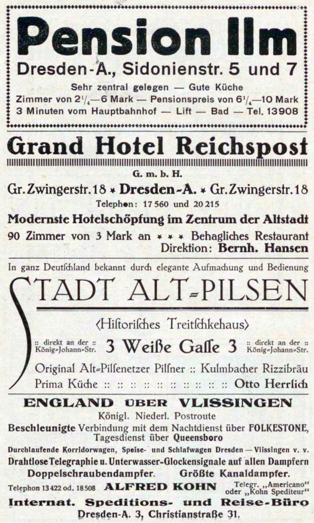Schwarz-weiß-Anzeige in einer Zeitung für eine Renten-Inn in Dresden, Deutschland.